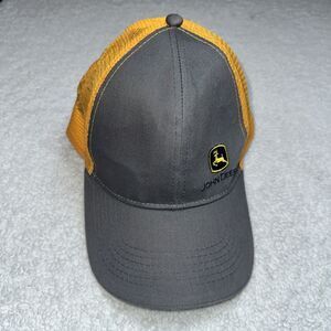 John Deere Trucker Hat Men Gray Yellow Adjustable Snap Back Meshback Cap